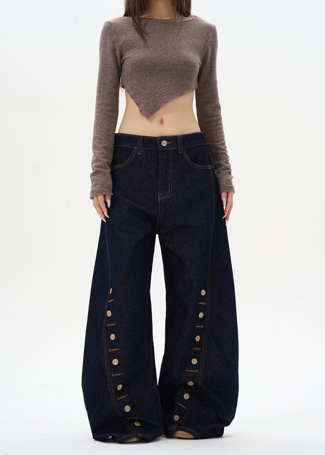 Blue Deconstructed Breasted Jeans by Tail Lang’s Shop - Women’s Jeans