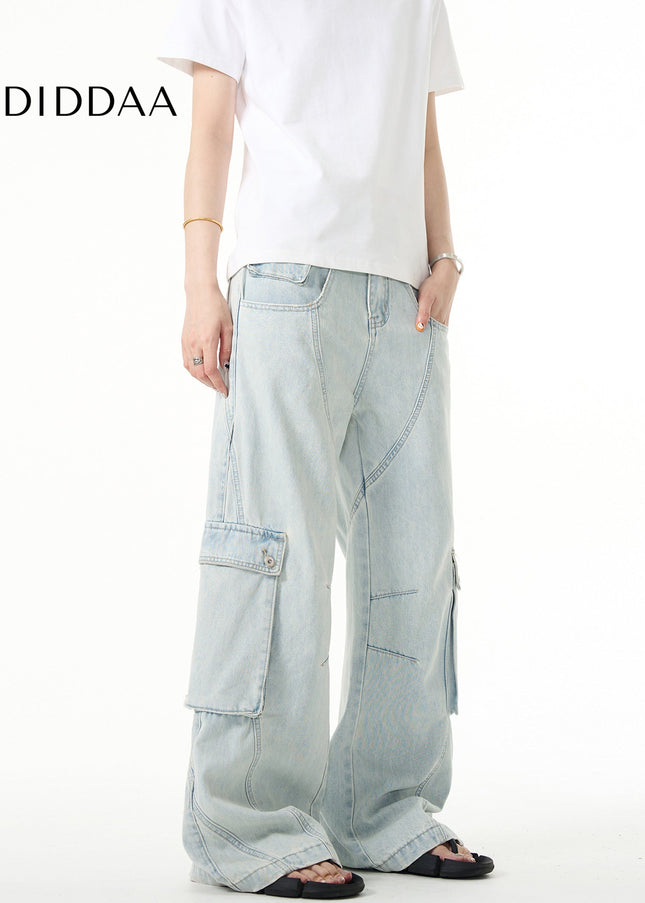 Blue Deconstructed Cargo Jeans with Large Pockets - Men’s Jeans