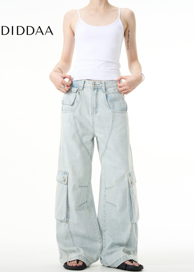 Blue Deconstructed Cargo Jeans with Large Pockets - Men’s Jeans