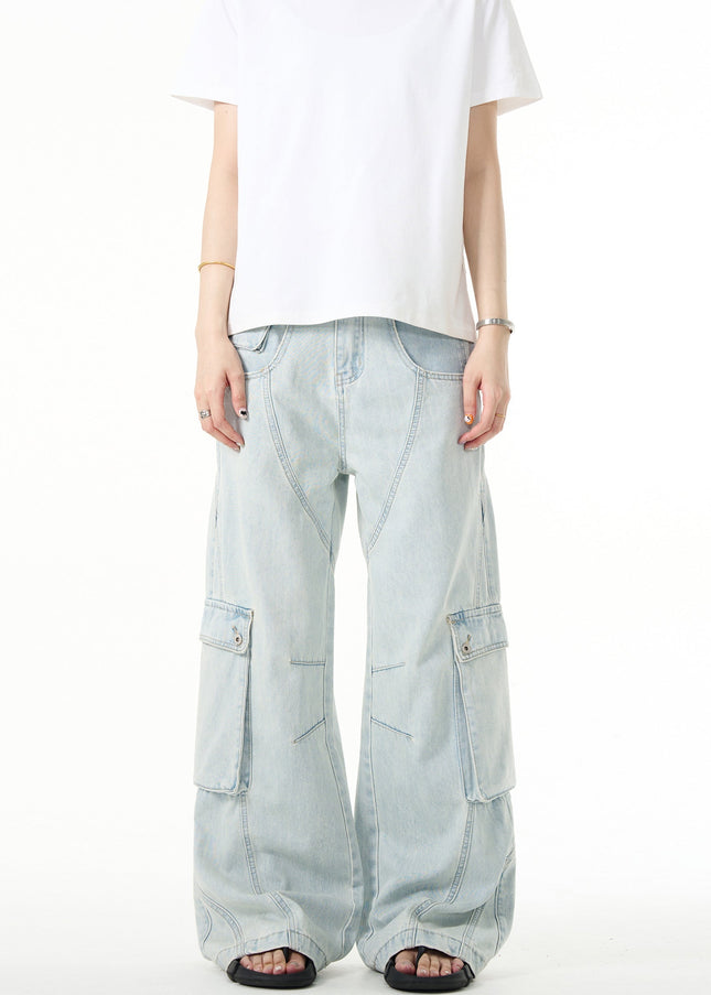 Blue Deconstructed Cargo Jeans with Large Pockets - Men’s Jeans