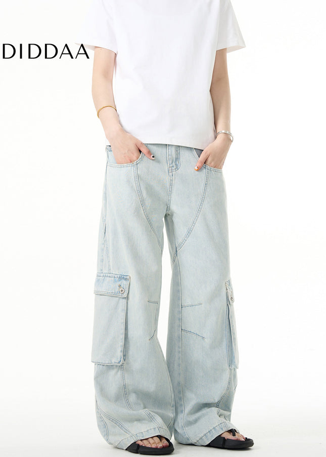 Blue Deconstructed Cargo Jeans with Large Pockets - Men’s Jeans