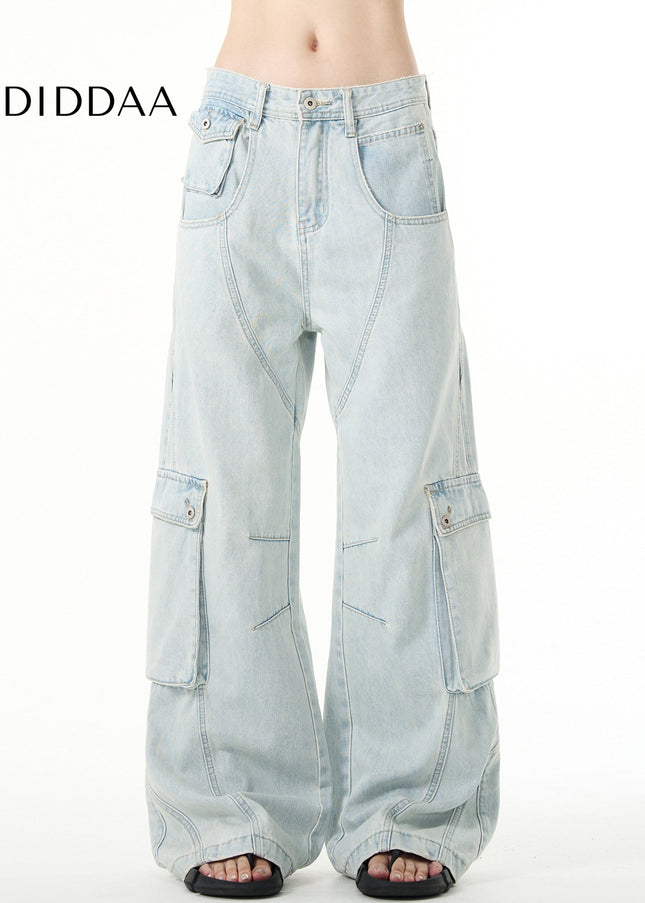 Blue Deconstructed Cargo Jeans with Large Pockets - Men’s Jeans