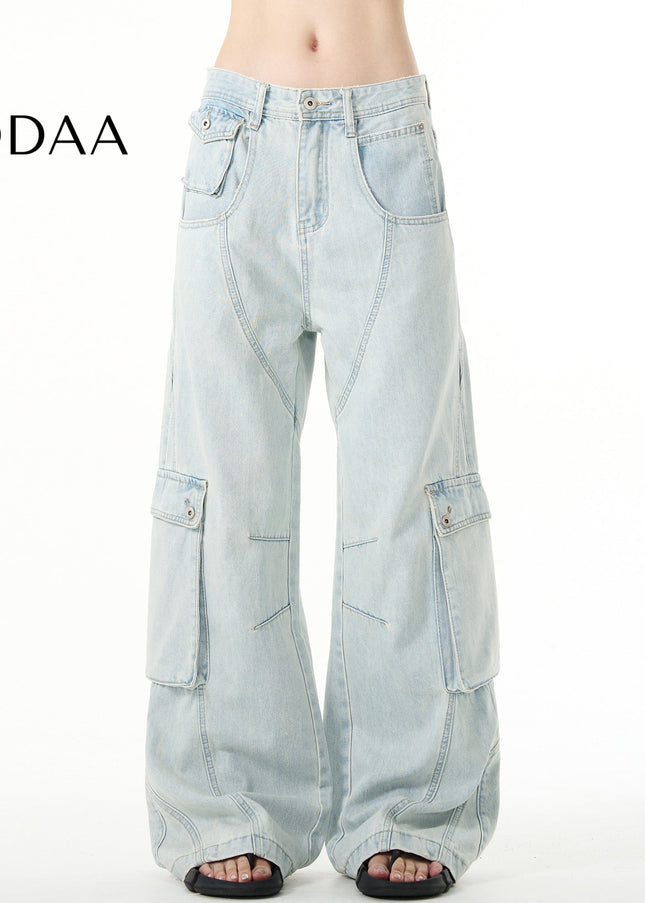 Blue Deconstructed Cargo Jeans with Large Pockets - XS / Light Blue - Men’s Jeans