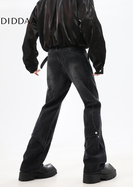 Blue Deconstructed Design Straight-Leg Jeans - Men’s Jeans
