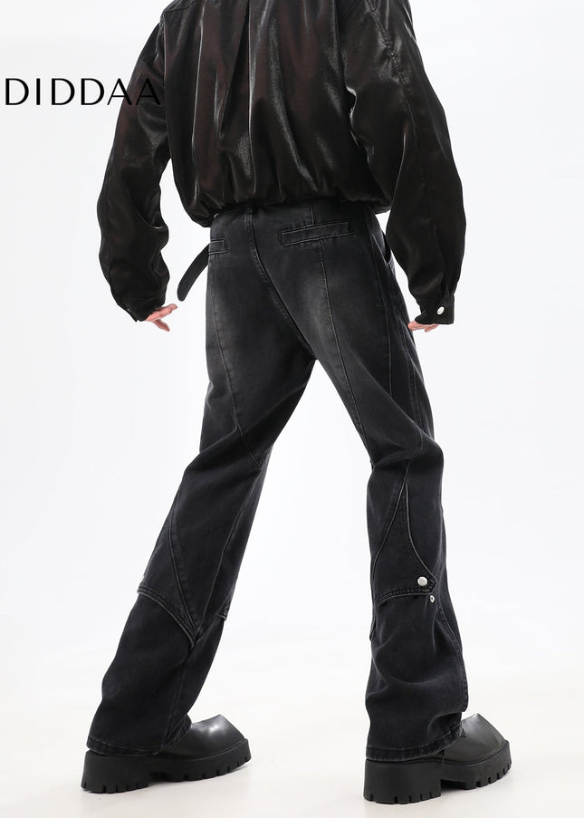 Blue Deconstructed Design Straight-Leg Jeans - Men’s Jeans