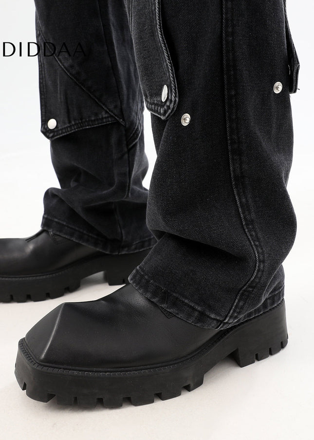 Blue Deconstructed Design Straight-Leg Jeans - Men’s Jeans
