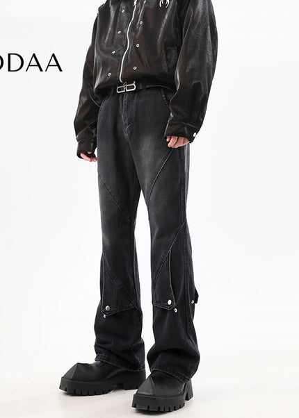 Blue Deconstructed Design Straight-Leg Jeans - S / Black - Men’s Jeans