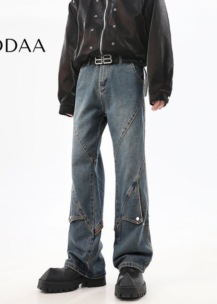 Blue Deconstructed Design Straight-Leg Jeans - S / Blue - Men’s Jeans