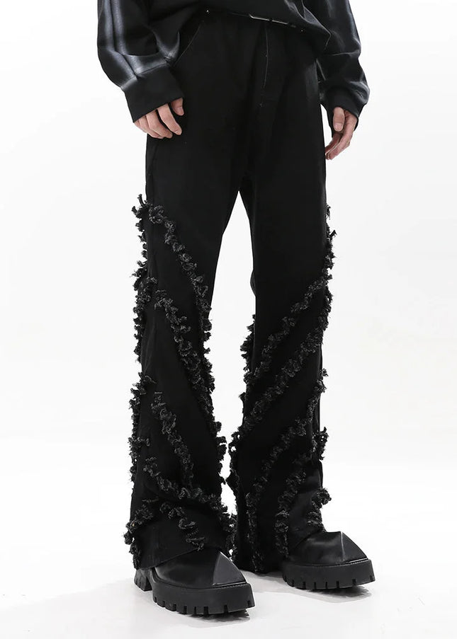 Blue Deconstructed Raw Denim Straight Bootcut Jeans - Men’s Jeans