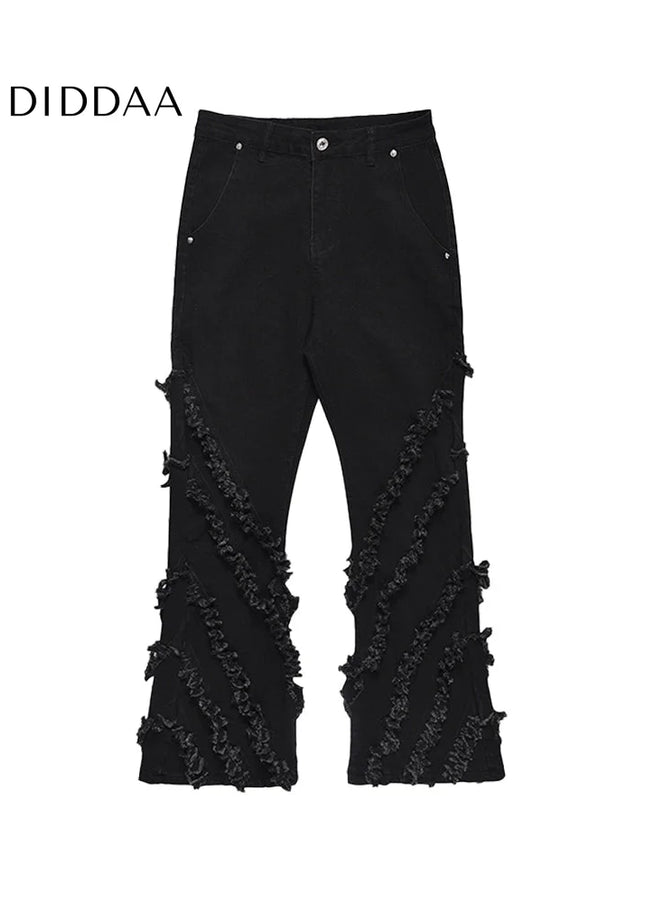Blue Deconstructed Raw Denim Straight Bootcut Jeans - Men’s Jeans