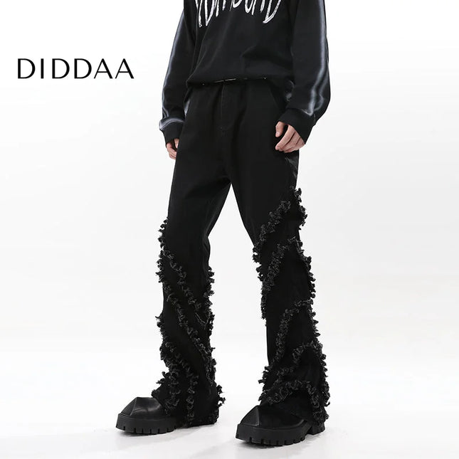 Blue Deconstructed Raw Denim Straight Bootcut Jeans - S / Black - Men’s Jeans
