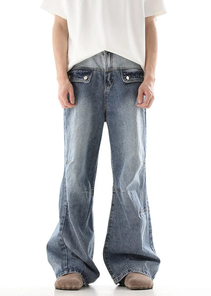 Blue Deconstructed Wide Leg Gradient Jeans - Men’s Jeans