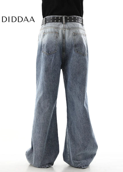 Blue Deconstructed Wide Leg Gradient Jeans - Men’s Jeans