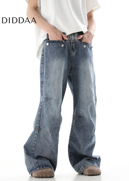 Blue Deconstructed Wide Leg Gradient Jeans - Men’s Jeans