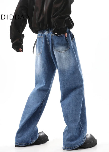 Blue Deconstructed Wide Leg Jeans for Men - Men’s Jeans