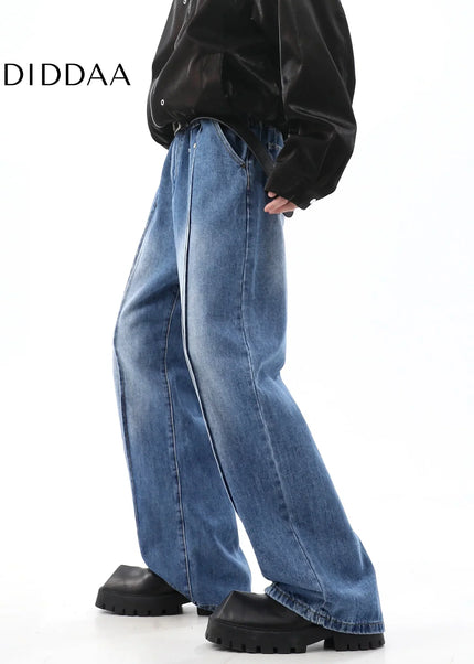 Blue Deconstructed Wide Leg Jeans for Men - Men’s Jeans