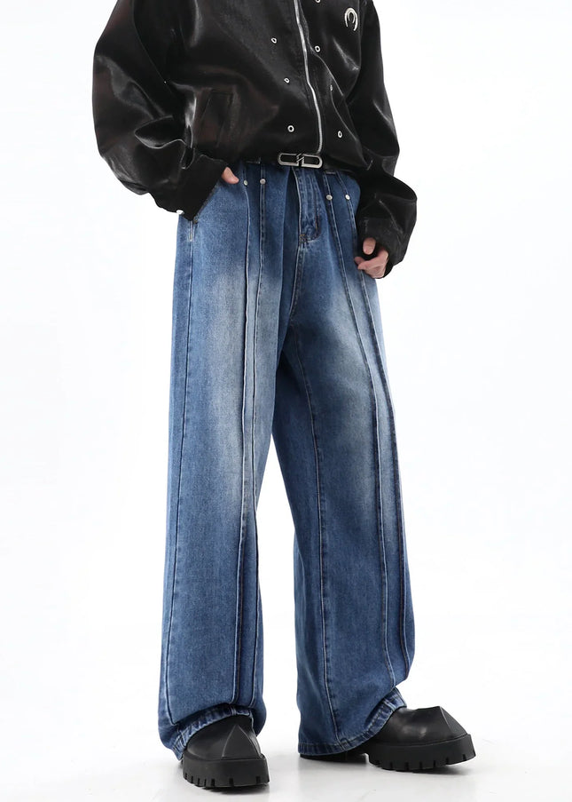 Blue Deconstructed Wide Leg Jeans for Men - Men’s Jeans