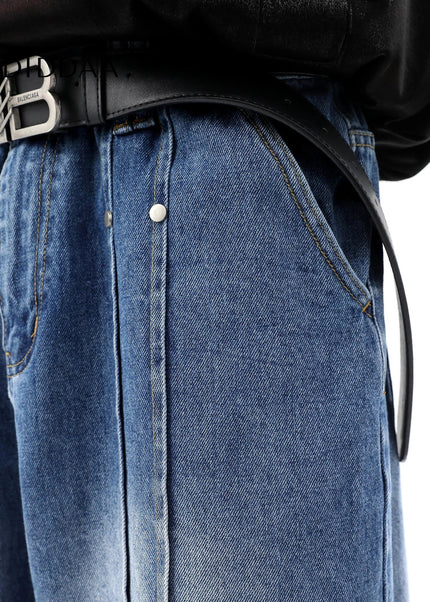 Blue Deconstructed Wide Leg Jeans for Men - Men’s Jeans