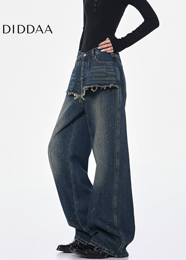 Blue Diamond Wash Wide-Leg Draped Mop Pants - Women’s Jeans