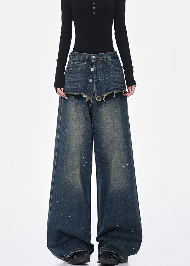 Blue Diamond Wash Wide-Leg Draped Mop Pants - Women’s Jeans