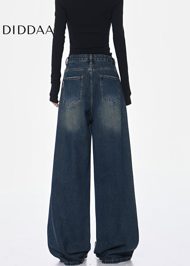Blue Diamond Wash Wide-Leg Draped Mop Pants - Women’s Jeans