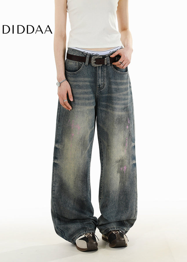 Blue Distressed American Retro Spray Jeans for Men and Women - Men’s Jeans