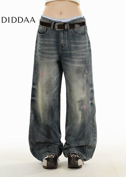 Blue Distressed American Retro Spray Jeans for Men and Women - Men’s Jeans