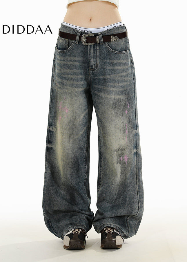 Blue Distressed American Retro Spray Jeans for Men and Women - Men’s Jeans