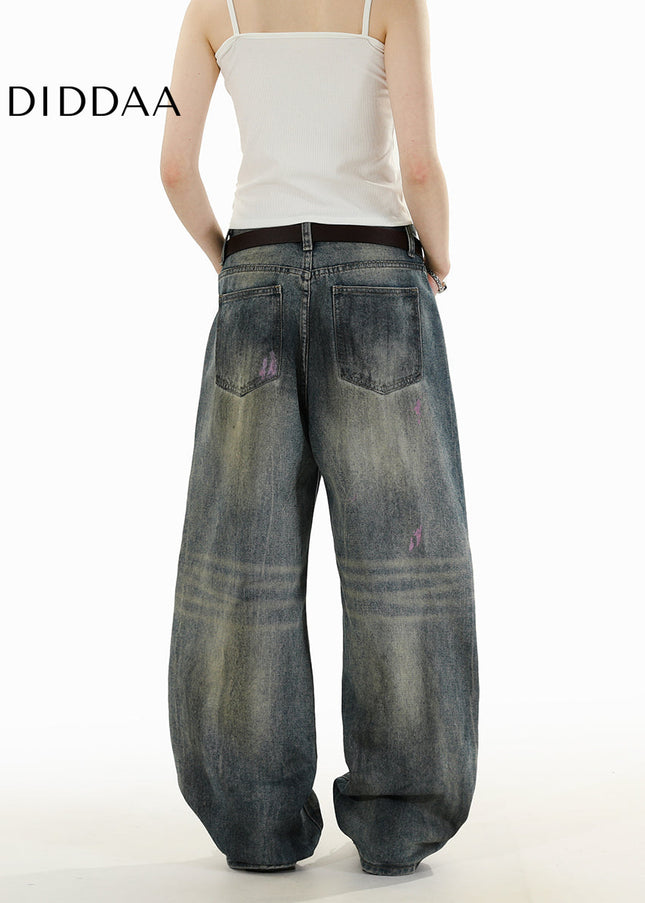 Blue Distressed American Retro Spray Jeans for Men and Women - Men’s Jeans