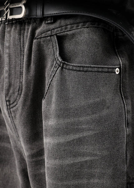 Blue Distressed American Retro Wash Wide-Leg Jeans - Men’s Jeans
