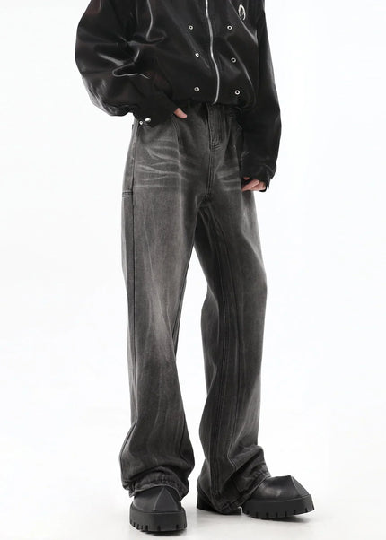 Blue Distressed American Retro Wash Wide-Leg Jeans - Men’s Jeans