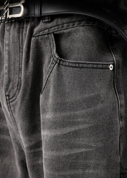 Blue Distressed American Retro Wash Wide-Leg Jeans - Men’s Jeans