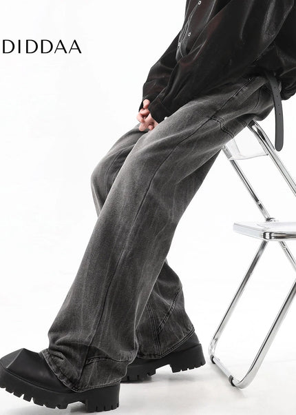 Blue Distressed American Retro Wash Wide-Leg Jeans - Men’s Jeans