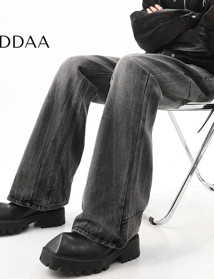 Blue Distressed American Retro Wash Wide-Leg Jeans - S / Grey - Men’s Jeans