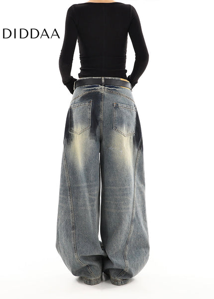 Blue Distressed American Retro Wide Leg Jeans - Women’s Jeans