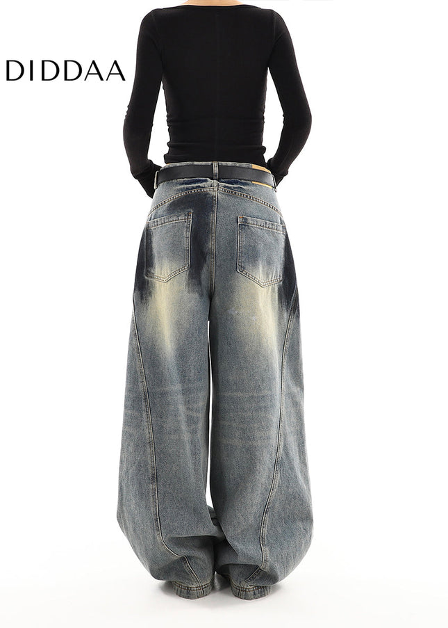 Blue Distressed American Retro Wide Leg Jeans - Women’s Jeans