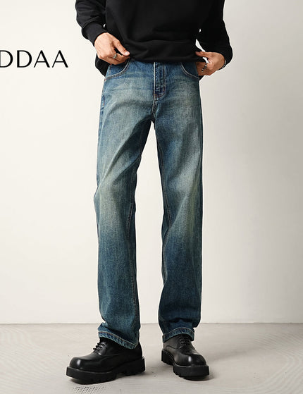 Blue Distressed Bamboo Stretch Loose Straight Jeans - 28 / Mid Blue - Men’s Jeans