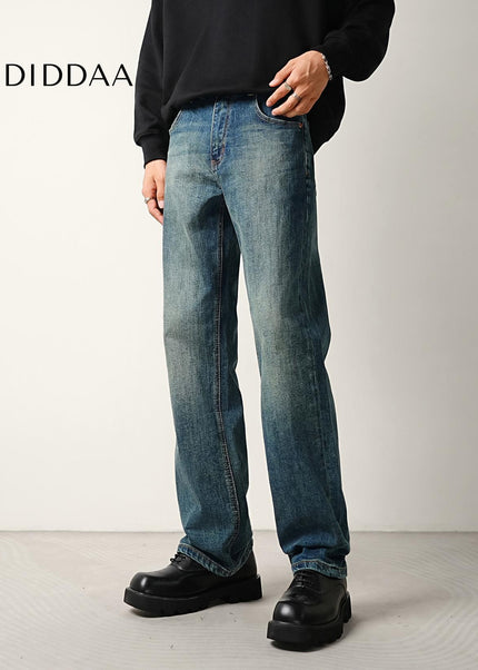 Blue Distressed Bamboo Stretch Loose Straight Jeans - Men’s Jeans
