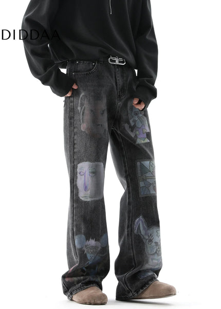 Blue Distressed Bootcut Cartoon Jeans for Men - Men’s Jeans