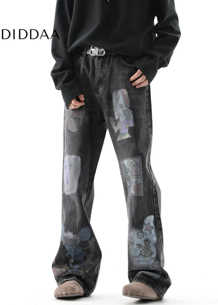 Blue Distressed Bootcut Cartoon Jeans for Men - Men’s Jeans