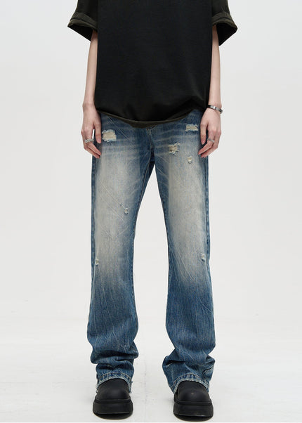 Blue Distressed Bootcut Jeans MADWITCH American Cleanfit - Men’s Jeans