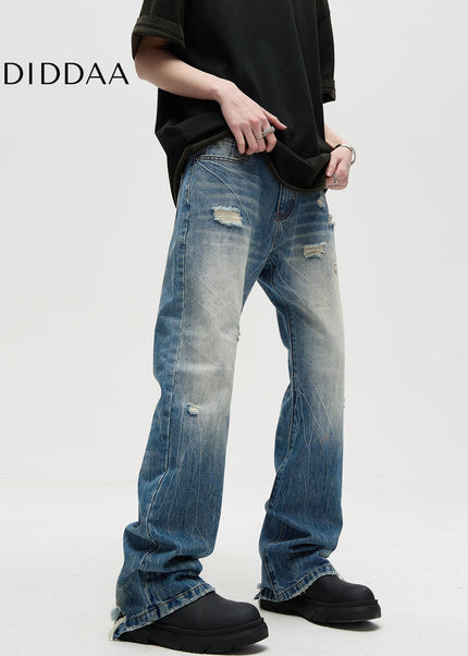 Blue Distressed Bootcut Jeans MADWITCH American Cleanfit - Men’s Jeans