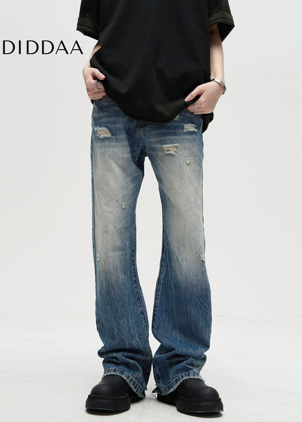 Blue Distressed Bootcut Jeans MADWITCH American Cleanfit - Men’s Jeans