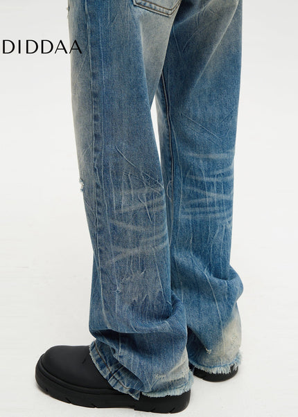 Blue Distressed Bootcut Jeans MADWITCH American Cleanfit - Men’s Jeans