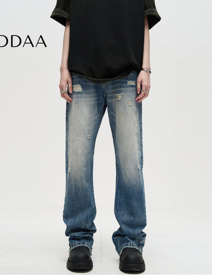 Blue Distressed Bootcut Jeans MADWITCH American Cleanfit - S / Mid Blue - Men’s Jeans
