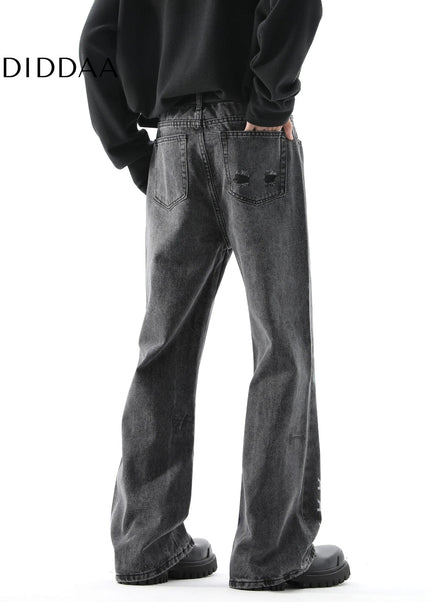 Blue Distressed Cartoon Print Straight Leg Jeans - Men’s Jeans