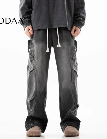 Blue Distressed Deconstructed Wide-Leg Jeans - M / Black - Men’s Jeans