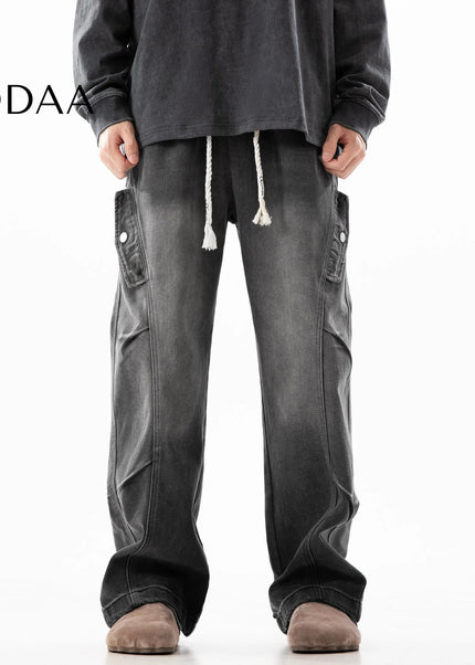 Blue Distressed Deconstructed Wide-Leg Jeans - M / Black - Men’s Jeans