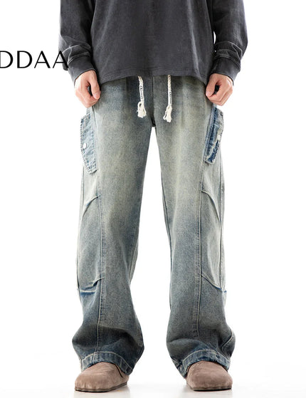 Blue Distressed Deconstructed Wide-Leg Jeans - M / Blue - Men’s Jeans