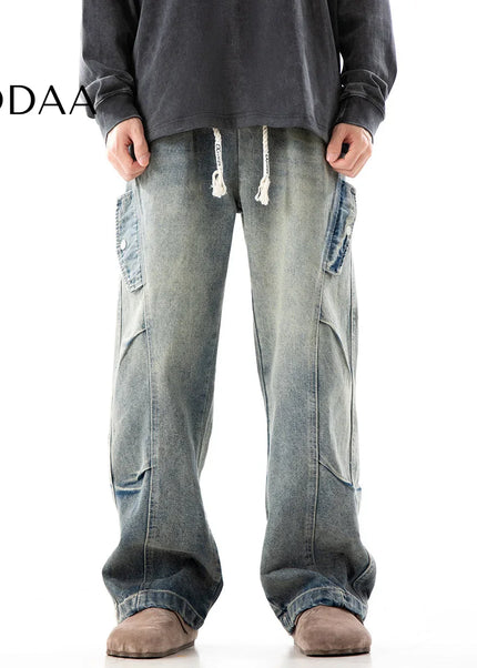 Blue Distressed Deconstructed Wide-Leg Jeans - M / Blue - Men’s Jeans